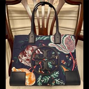 Like New Tory Burch Ella Mini Tote Printed Navy Floral